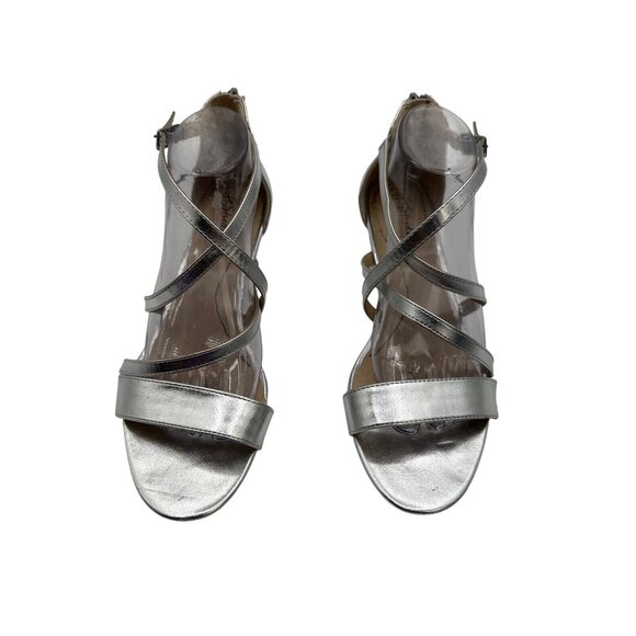 Life Stride 10W Silver Metallic Strappy Cushioned Footbed, Open-Toe Back Zipper - Picture 3 of 10